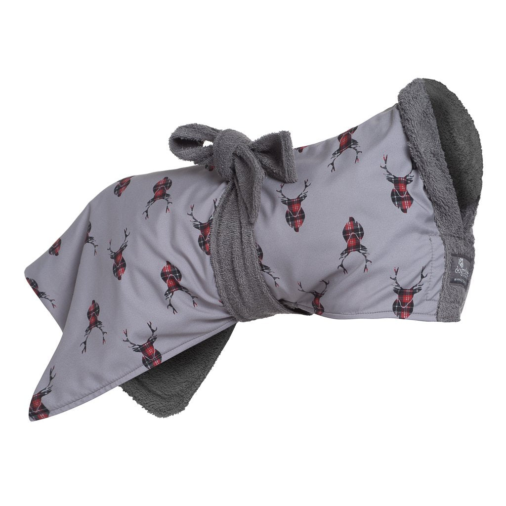 Stylish yet practical stag head drying Dogrobe is ideal for outdoor adventures, after swimming, training, working or bathing.
