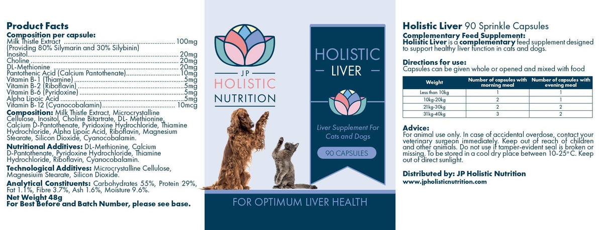 Holistic Liver Capsules for cats and dogs with Milk thistle 